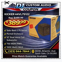Kicker L7 Solo-Baric Ported Box 12" Dual Voice Coil L7S Subwoofer 1500 Watts VL7S12 44VL7S122 🚨 Payment Options Available 🚨 No Credit Needed 🚨 