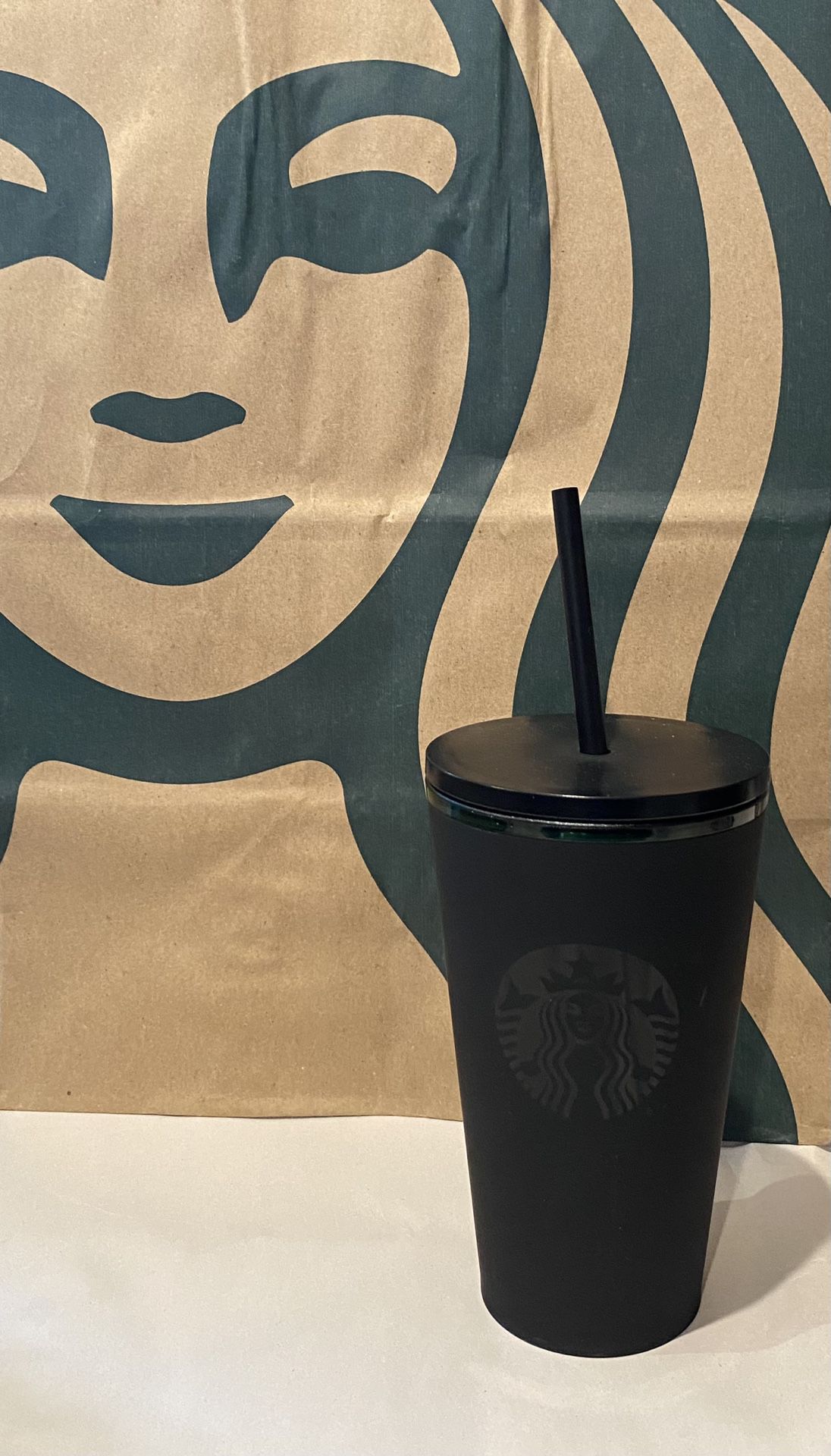 Starbucks Matte Black with Green Rimmed Soft Touch Tumbler/Cup