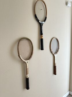 Decorative Vintage Wood Rackets Wilson cabin, Airbnb man cave