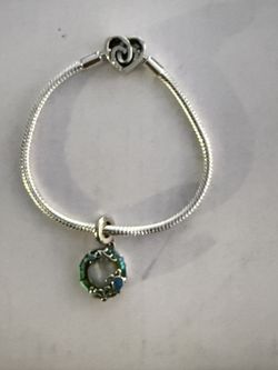 Beautiful 925 Silver “PANDORA” Charm Bracelet w/ Sterling Charm W/Ocean Design In Yellow, Blue, Green