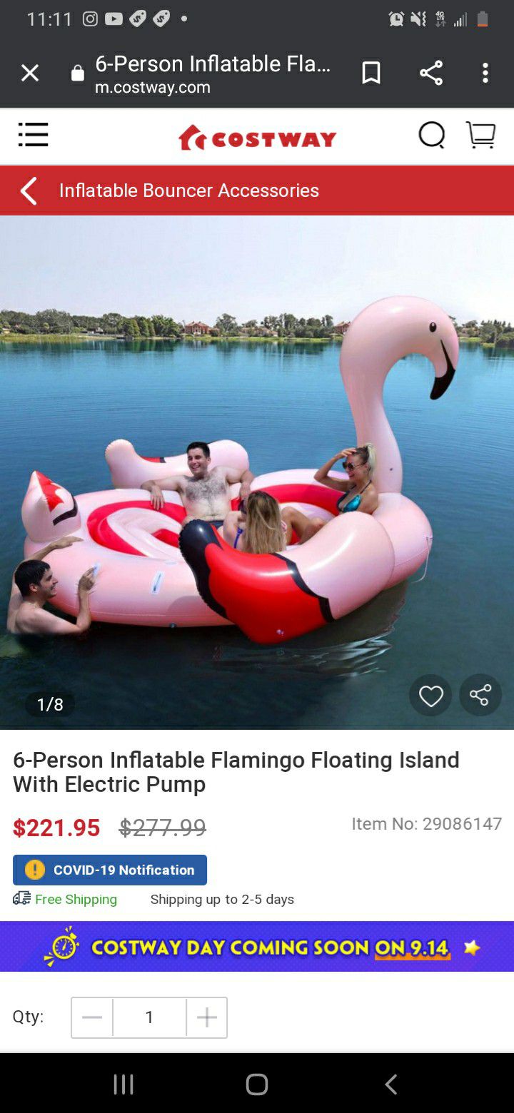 New 6 Person Inflatable Flamingo Floating Island with Pump