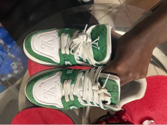 Green & White LV-Style Sneakers – Size 8