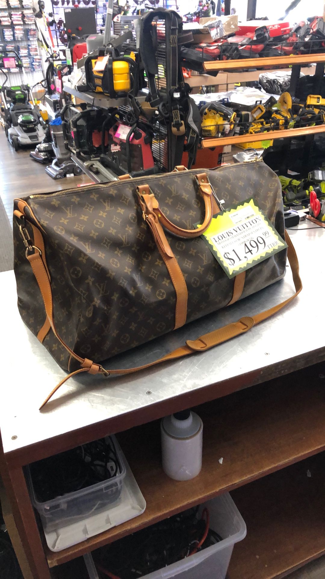 96091 Louis Vuitton KEEPALL 60 Monogram Bandoulière Boston Keep All Duffle Bag W/ Shoulder Strap 586901