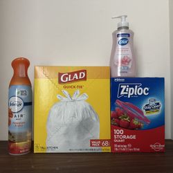 Glad trash bag ziploc freezer bag bundle