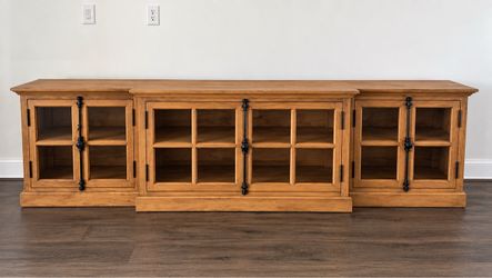Large Wood Media Console with Glass Doors