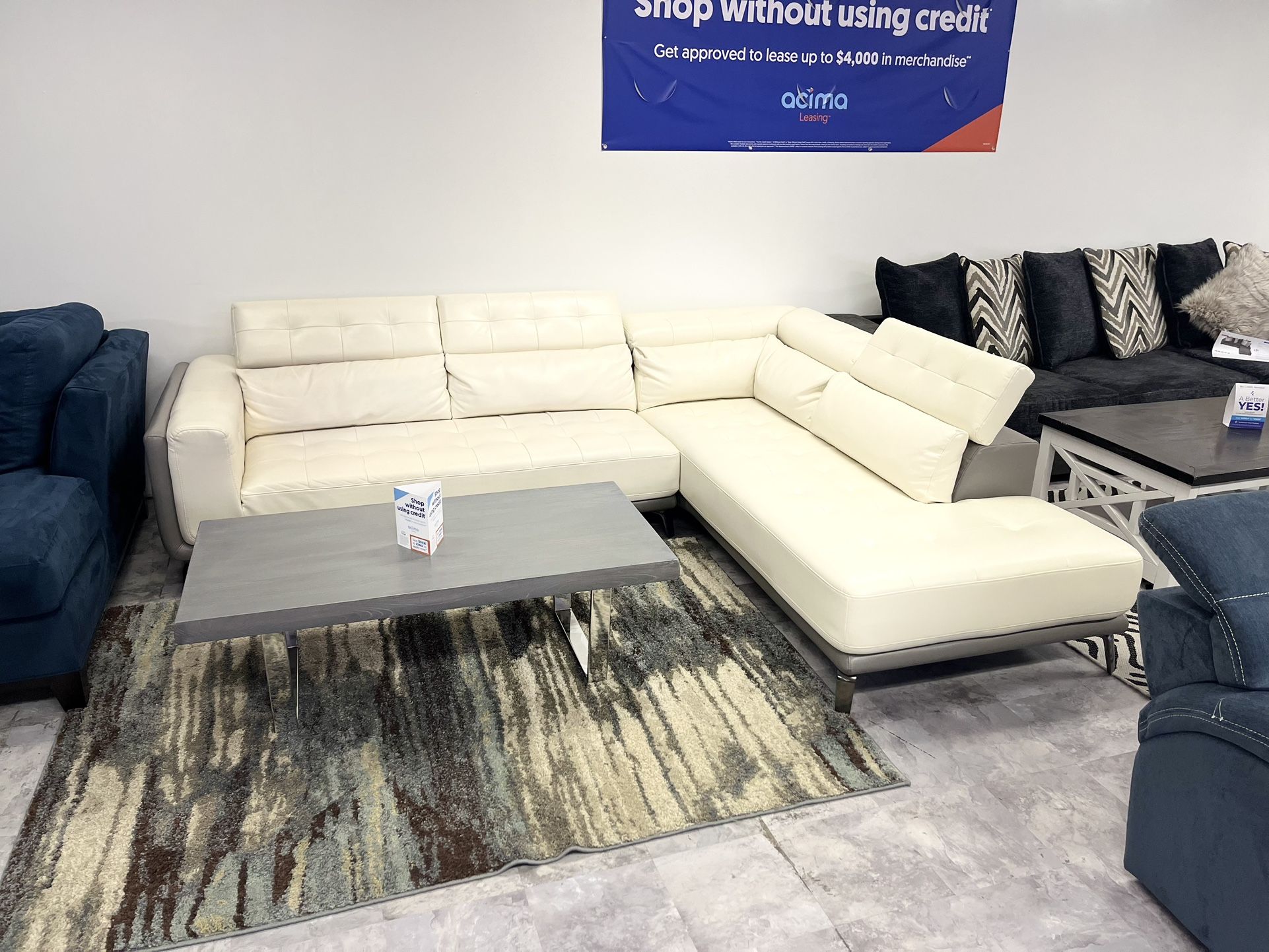 Leather White And Light Gray Sectional