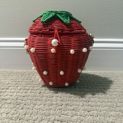 Kate Spade X Target Strawberry Shaped Wicker Bag With Pearls