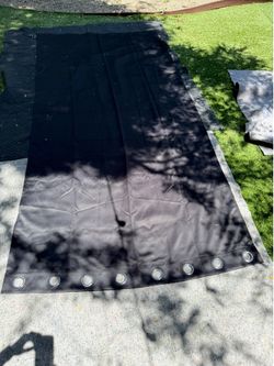 Long, plain black satin, blackout curtain