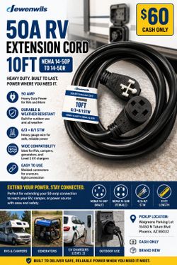 Dewenwils 50A RV Extension Cord 10 FT – Heavy Duty NEMA 14-50P to 14-50R (6/3+8/1 STW)