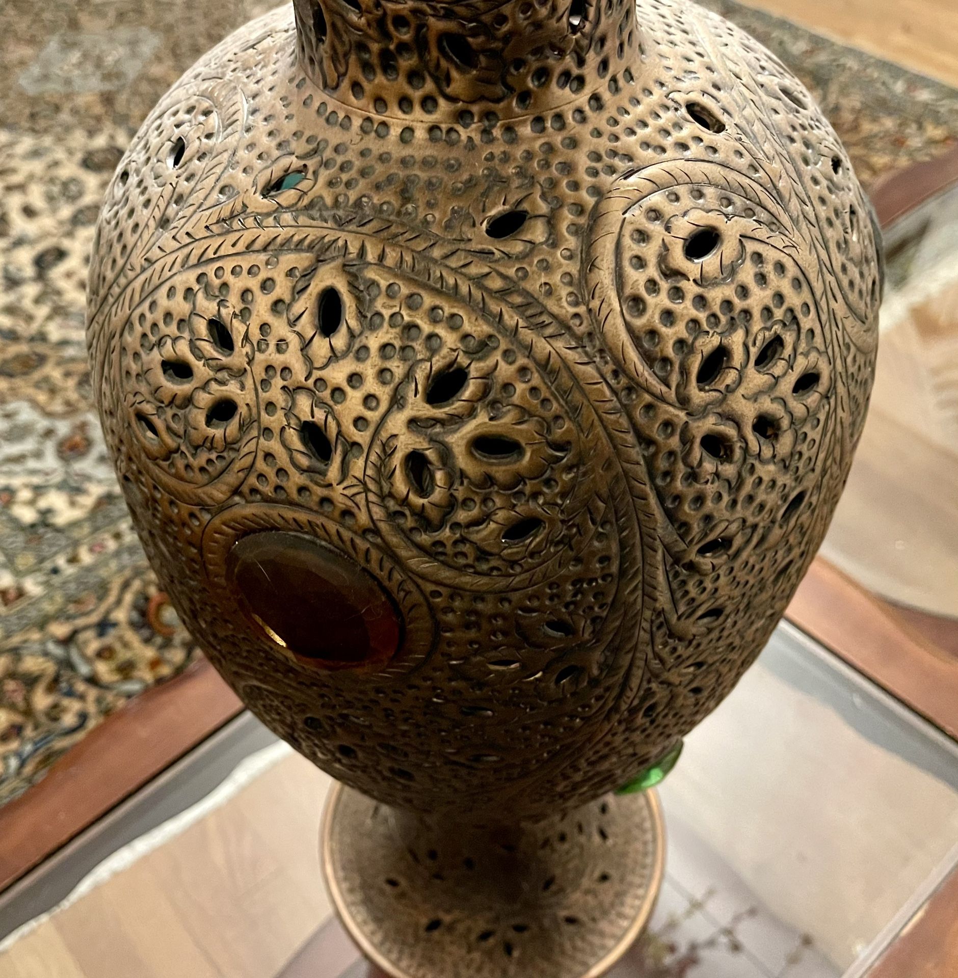 Pier 1 Imports Embossed Metal Decorative Vase & Flowers