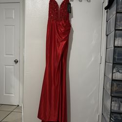 Red Strapless Prom Dress