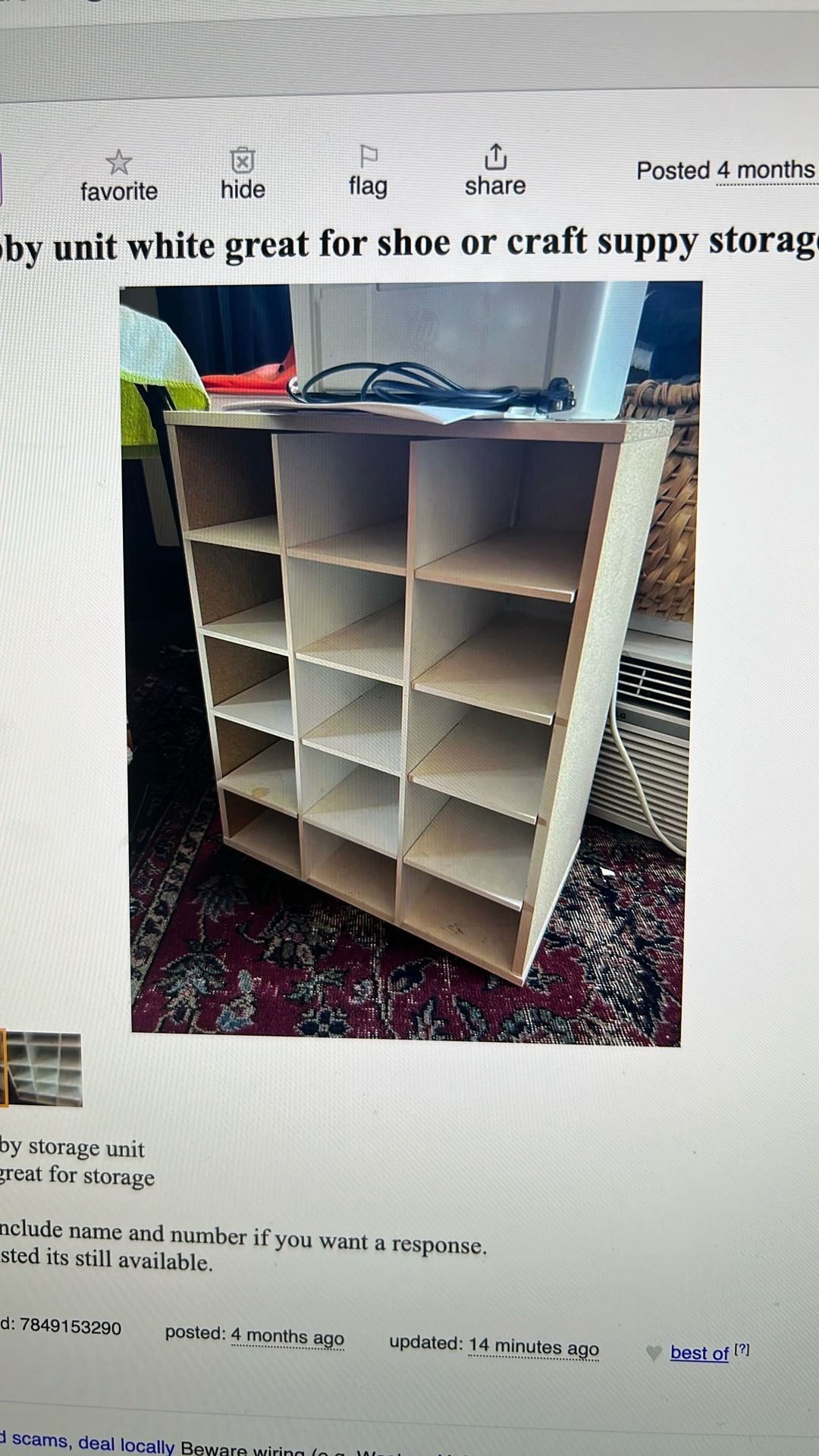 15 Cubby Unit Storage For Arts Crafts Or Shoes
