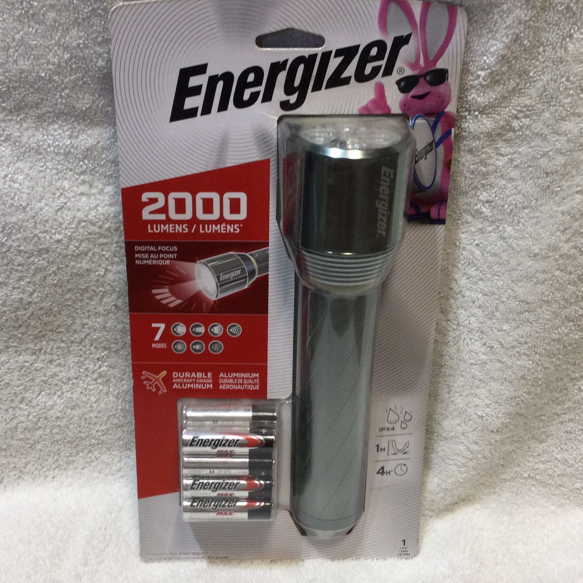 New ENERGIZER 2000 LUMENS LED FLASHLIGHT, Durable Aircraft Aluminum Housing