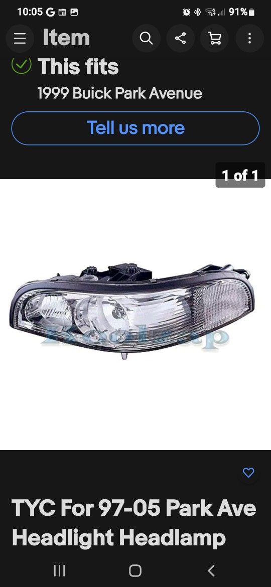 1997-05 Buick Park Ave Driver Headlight