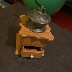 Vintage Ornate Copper and Wooden Coffee Bean Spice Grinder Mill With Hand Crank
