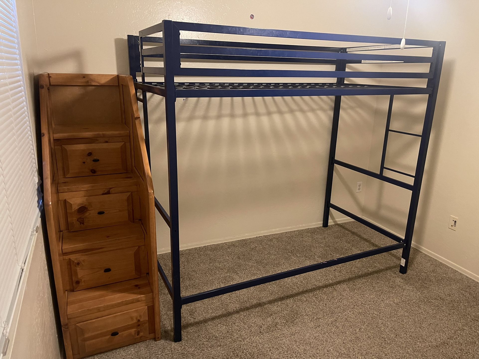 Twin bunk bed With Desk and Wooden Stairs