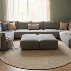 Modular Gray Corduroy Sectional Couch - Flexible Configuration