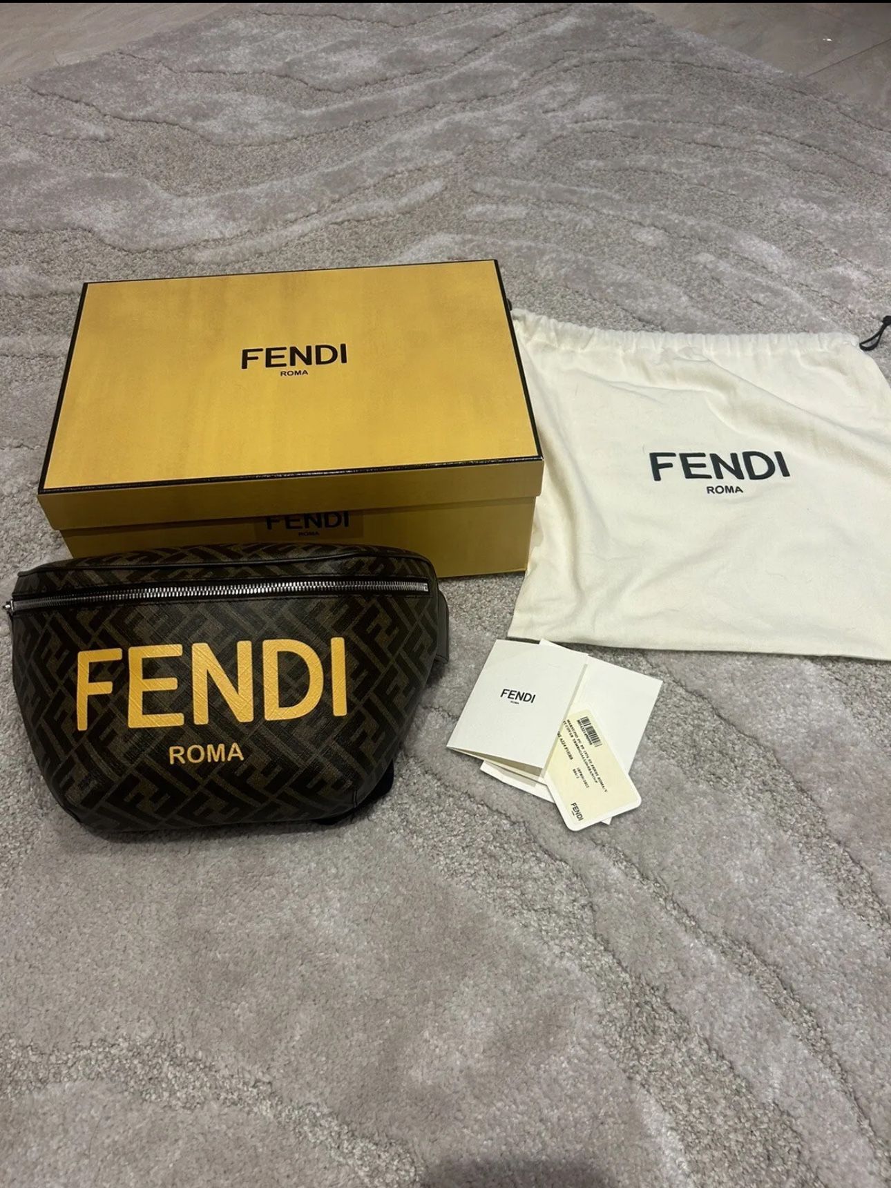 Authentic / Brown FF Fendi Leather Belt/ Cross Bag