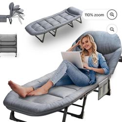 Chaise Lounge Chair, Folding Cot, 6-Angle Adjustable Camping Cot with Mattress for Patio and Beach, Foldable Bed Portable Heavy Duty Lay Flat Reclinin
