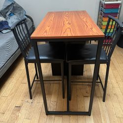 High Table With Two Chairs And Side Shelves 