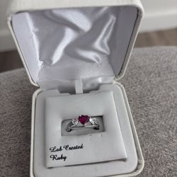 Silver Ring With Heart Shaped Ruby