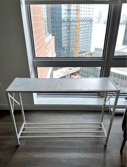 White Hallway Console Table — Faux Marble Top