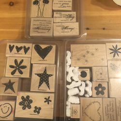 24 Stampin Up Wood Stamp Lot Birthday Stars Friends Flowers 