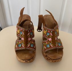 Bally Embroidered Suede Platform Wedge Sandals