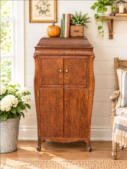 Antique Upcycled Victorian Victrola1904 Wood Cabinet With Shelves And Top That Opens