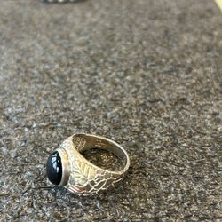 Sterling Silver Black Hills Gold Onyx Ring - Size 10