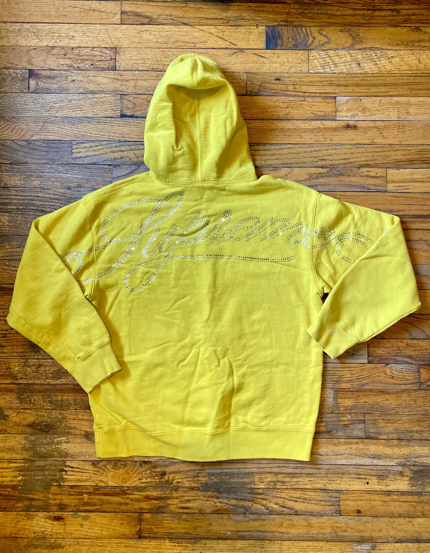 Supreme Rhinestone Script Hooded Sweatshirt Yellow Men’s M