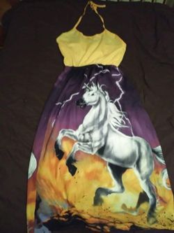 Yellow Unicorn Halter Maxi Dress