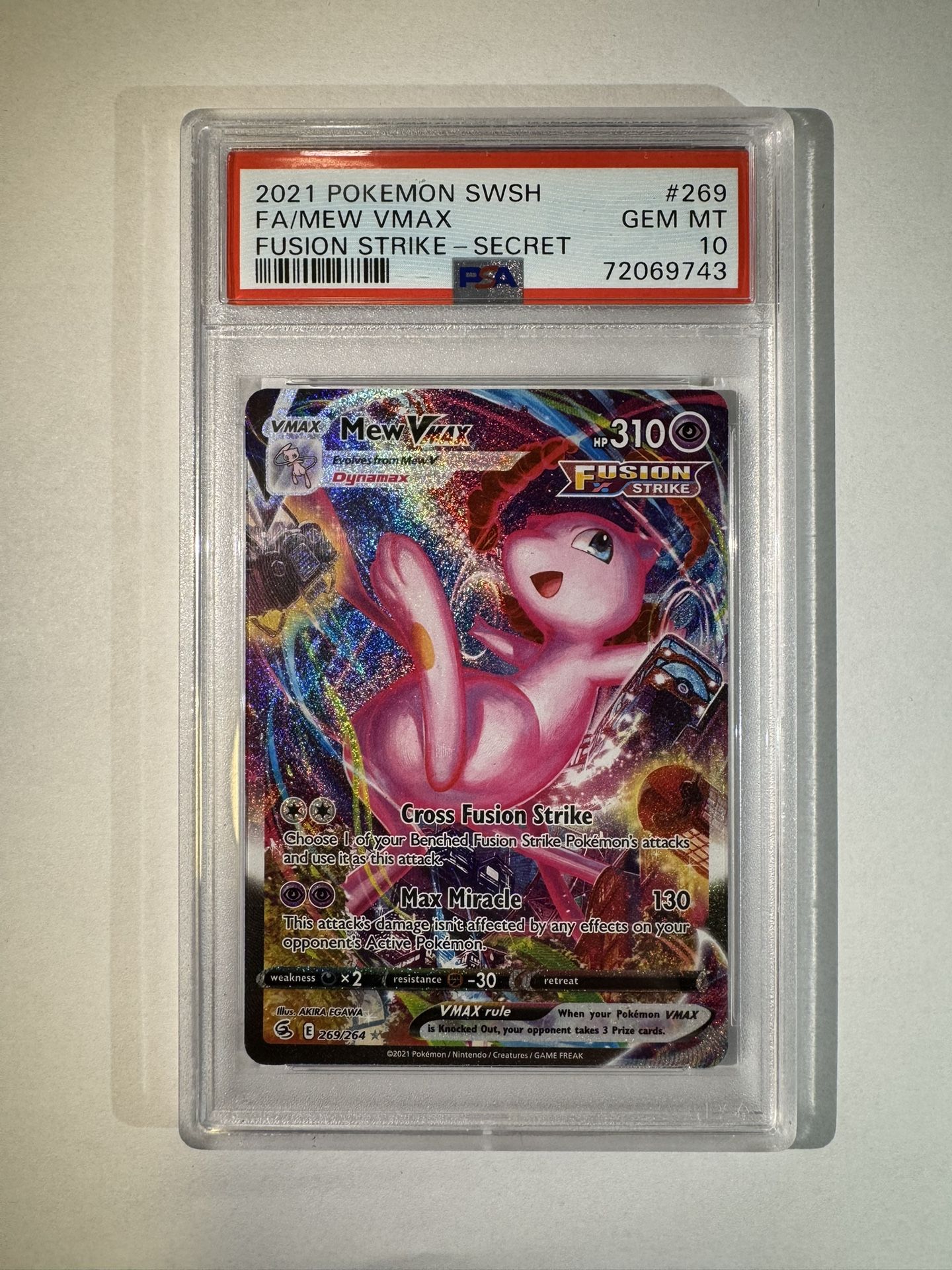 2021 Pokemon Sword & Shield Fusion Strike Secret #269 FULL ART / MEW VMAX PSA 10 GEM MT