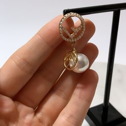 Gold Plated Full Pearl F Stick Geometric Round Pearl Earring