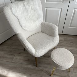 Fuzzy White Chair + Stool