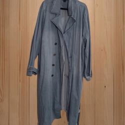 Denim 24/7 Trench Coat Rare Light Denim Blue Raw Hem Size 3X Distressed w/Belt