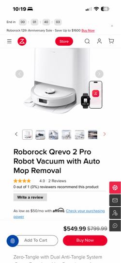 Roborock Qrevo 2 Pro Robot Vacuum with Auto Mop Removal