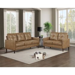 Brand New Brown Synthetic Leather Sofa + Loveseat 2PCs Set