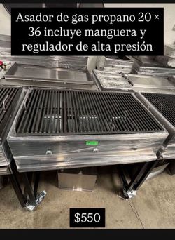 Asador de gas propano 20 x 36 incluye manguera y regulador de alta presión