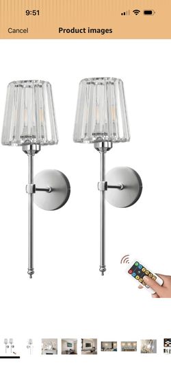 Modern Wireless Wall Sconces Battery Operated Wall Lights Set of 2, Not Hardwired USB Rechargeable Wall Lamps, Dimmable Clear Glass Lighting Fixture f