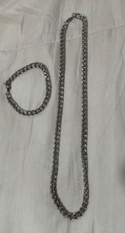 New  Unisex Stainless Steel Cuban Link Necklace With Machen Bracelet  