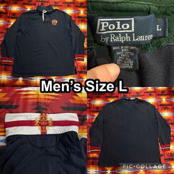 Polo by Ralph Lauren Rugby Lion Crest Navy Blue Long Sleeve Polo Shirt Size L