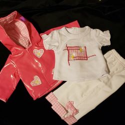 3 pc Outfit fits 18" Doll & American Girl Pink vinyl Jacket Check Nice Detail