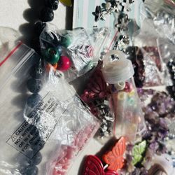 Mixed Jewelry Making Bead Bundle – Semi Precious Stones, Charms, Pendants, Wood Beads, Craft Lot
