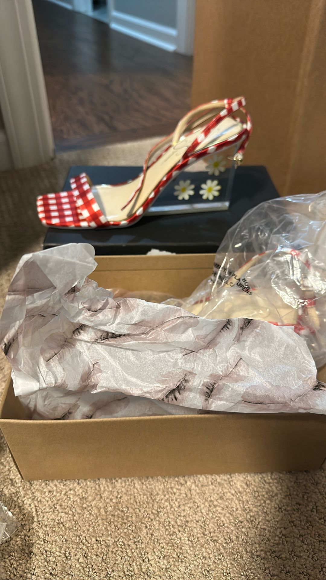 Jessica Simpson Heels - Red Checkerd Never Worn