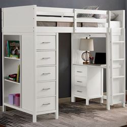 Brand New White Twin Size Loft Bed w Workstation 