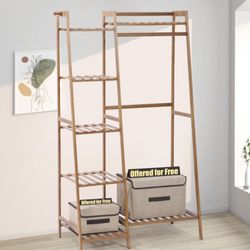 Bamboo Garment Rack With Shelves