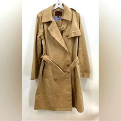 Lauren Ralph Lauren Designer Beige Tan Belted Trench Coat Stripe Blue Lining 12