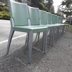 CATTELAN ITALIA ITALIAN LEATHER WOOD DINING CHAIRS SET OF 8