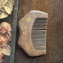 Handmade Wooden Comb with Decorative Carvings